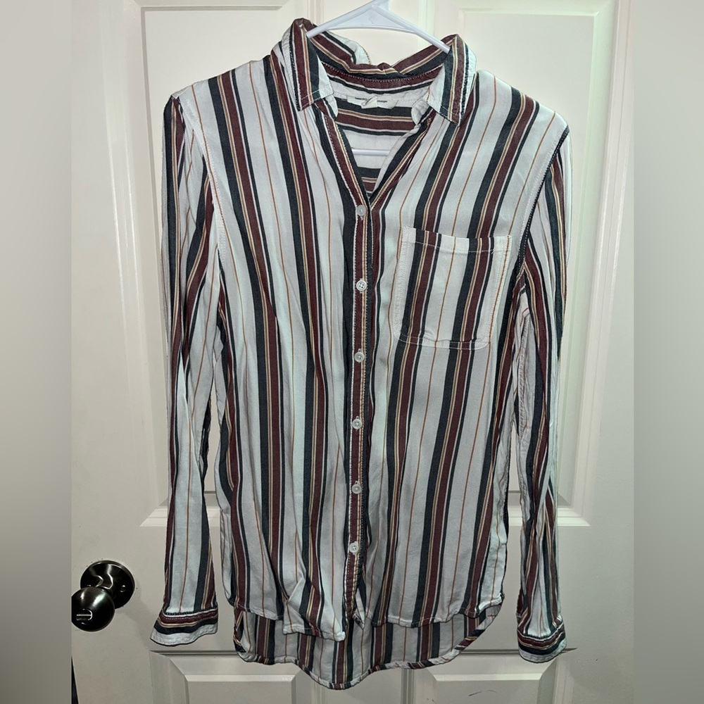 Beachlunchlounge Black White Burgundy Casual Button Down Shirt